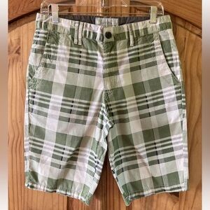 Men’s Griffith green white plaid flat front chino Bermuda shorts size 30